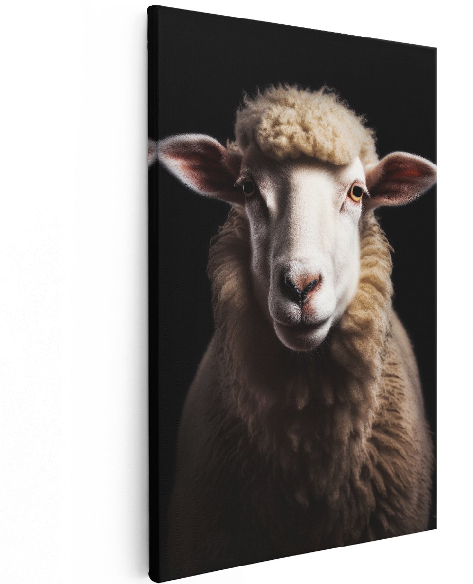 Artaza Canvas Schilderij Schaap - 120x180 cm - Groot - Wanddecoratie Dieren - Muurdecoratie Landelijk - Decoratie Zwart - Schilderijen Op Canvas