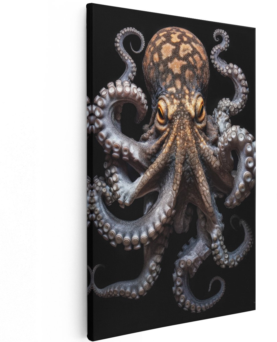 Artaza Canvas Schilderij Octopus - 120x180 cm - Groot - Wanddecoratie Dieren - Muurdecoratie Zwart - Decoratie Zeedier - Schilderijen Op Canvas