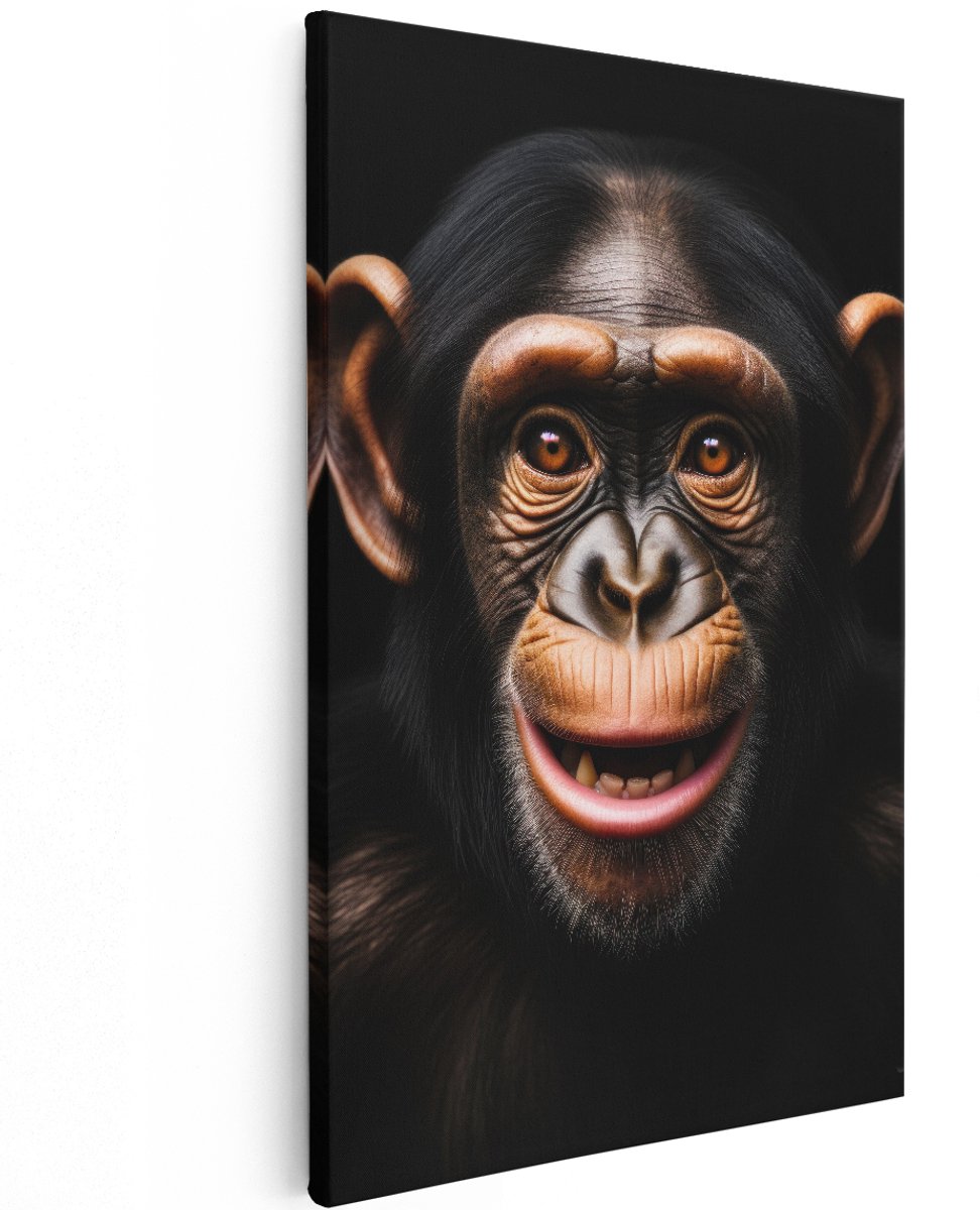 Artaza Canvas Schilderij Chimpansee - 120x180 cm - Groot - Wanddecoratie Dieren Portret - Muurdecoratie Aap - Decoratie Slaapkamer