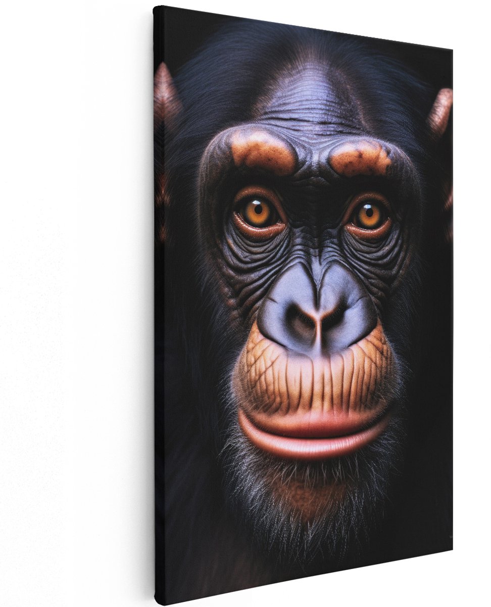 Artaza Canvas Schilderij Chimpansee - 120x180 cm - Groot - Wanddecoratie Dieren Portret - Muurdecoratie Aap - Decoratie Slaapkamer - Schilderijen Op Canvas