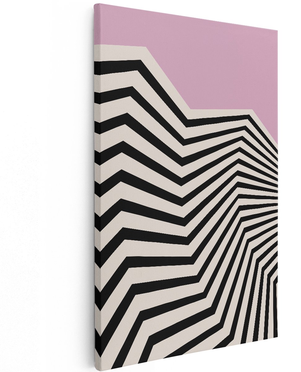 Artaza Canvas Schilderij Abstract - 120x180 cm - Groot - Wanddecoratie Modern - Muurdecoratie Geometrisch - Decoratie Zwart Wit - Roze