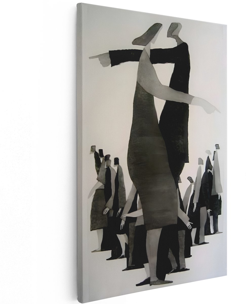 Artaza Canvas Schilderij Abstracte Figuren - 120x180 cm - Groot - Wanddecoratie Modern - Muurdecoratie Zwart Wit - Decoratie Woonkamer