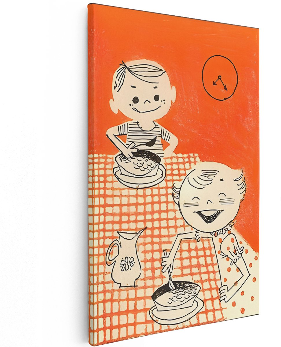 Artaza Canvas Schilderij Vrolijke Kinderen - 120x180 cm - Groot - Wanddecoratie Kinderkamer - Muurdecoratie Vintage - Retro Schilderij Jongenskamer - Oranje