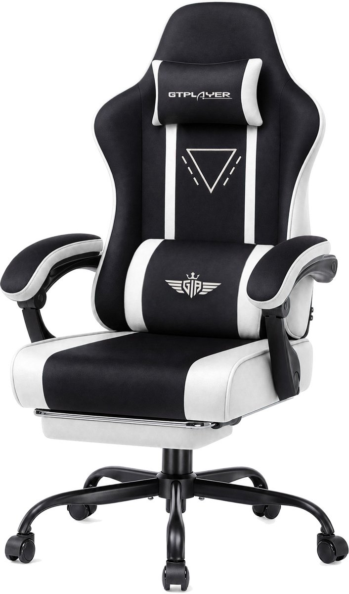 GTPLAYER - Gaming Stoel - Stoffen met Federsitz en Voetensteun 150kg - Wit