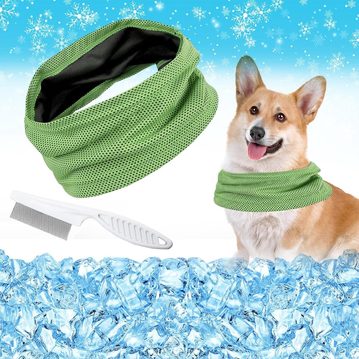 Koelband voor Honden, Koelende Halsdoek, Ideaal voor Zomer, Verkoelende Hondensjaal, Geschikt voor Hitte, 31,5 x 10 cm (Groen, S)