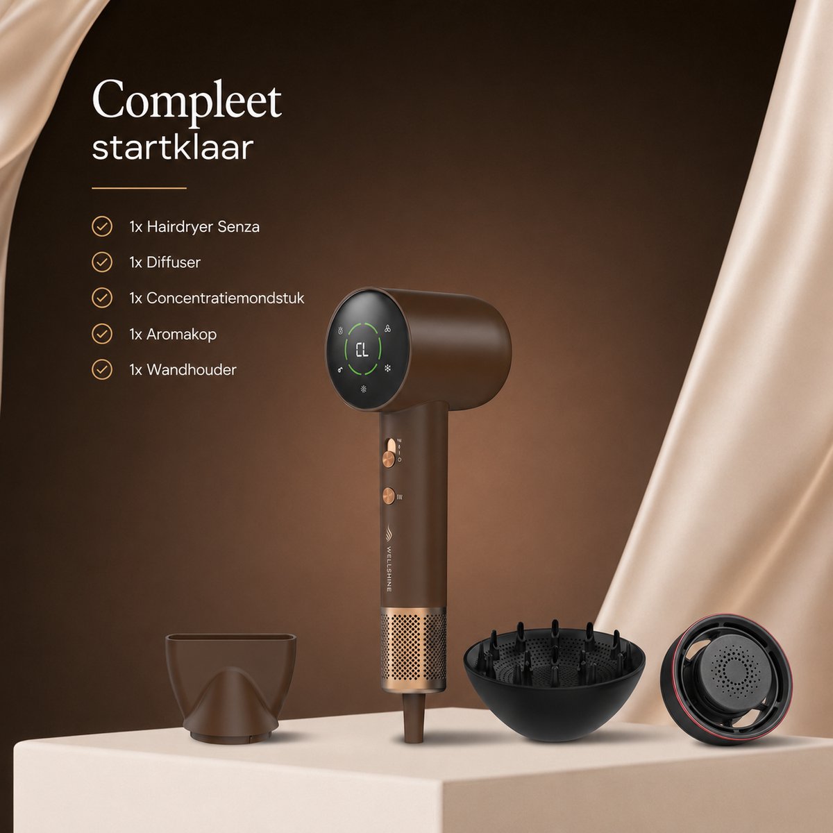 Wellshine Föhn met Diffuser - Ionische Haardroger voor Krullen & Stijl - Haarföhn - Reisföhn - Coolshot - 5 Standen - Incl. 3 Opzetstukken - Sèche Cheveux - Hairdryer - 1600W thumbnail 2