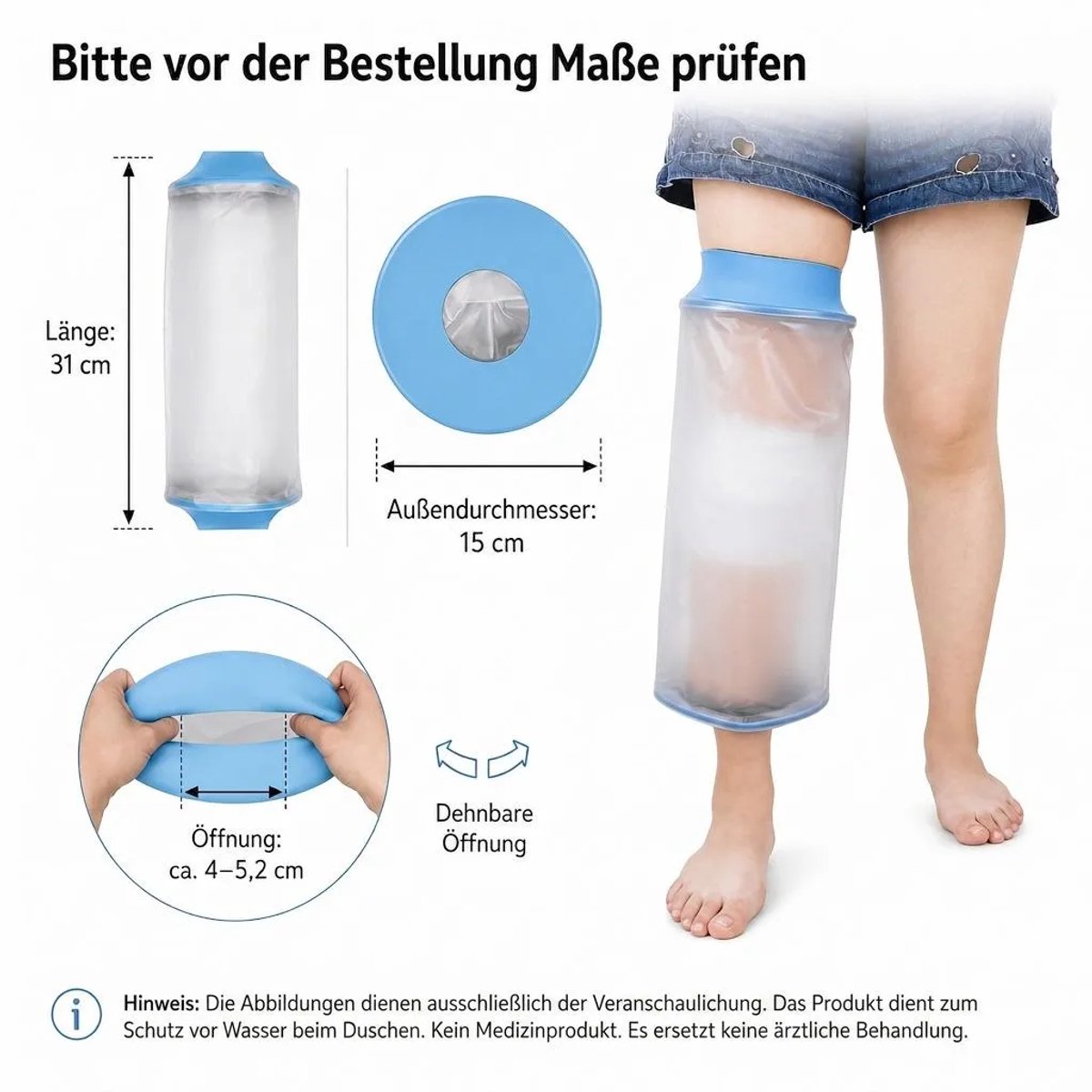Waterdichte, herbruikbare kniebeschermers Geschikt voor volwassenen, Geschikt voor verbanden, gips en wonden, per stuk verpakt.