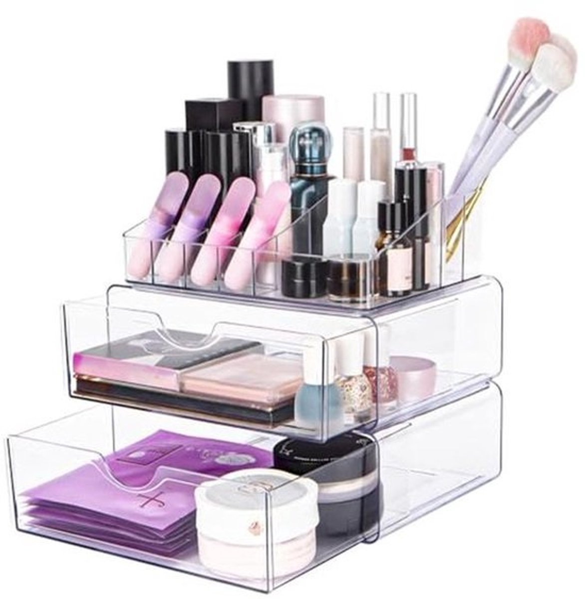Transparante Make-up Organizer met Lade en Antislipmat - Cosmetica en Zorgproducten Organizer voor Bureau
