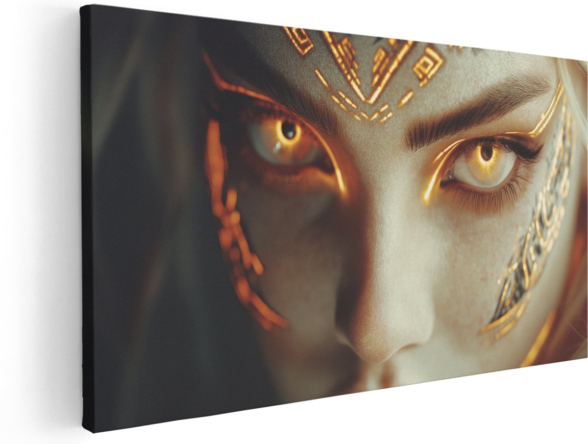 Artaza Canvas Schilderij Gouden Vrouw - 180x90 cm - Groot - Wanddecoratie Portret - Muurdecoratie Mystiek - Schilderijen Op Canvas Goud