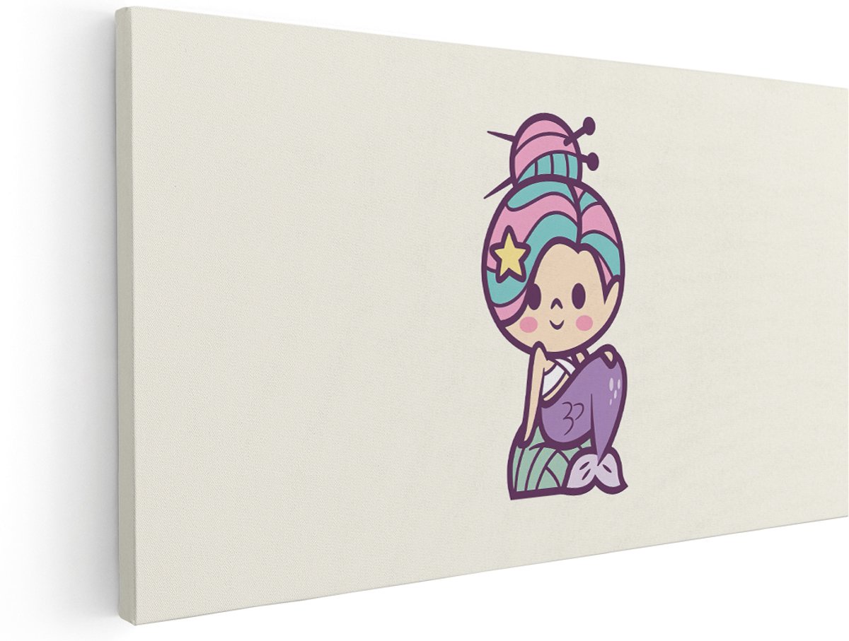 Artaza Canvas Schilderij Zeemeermin Kawaii - 180x90 cm - Groot - Wanddecoratie Babykamer - Muurdecoratie Meisjeskamer - Schilderijen Op Canvas