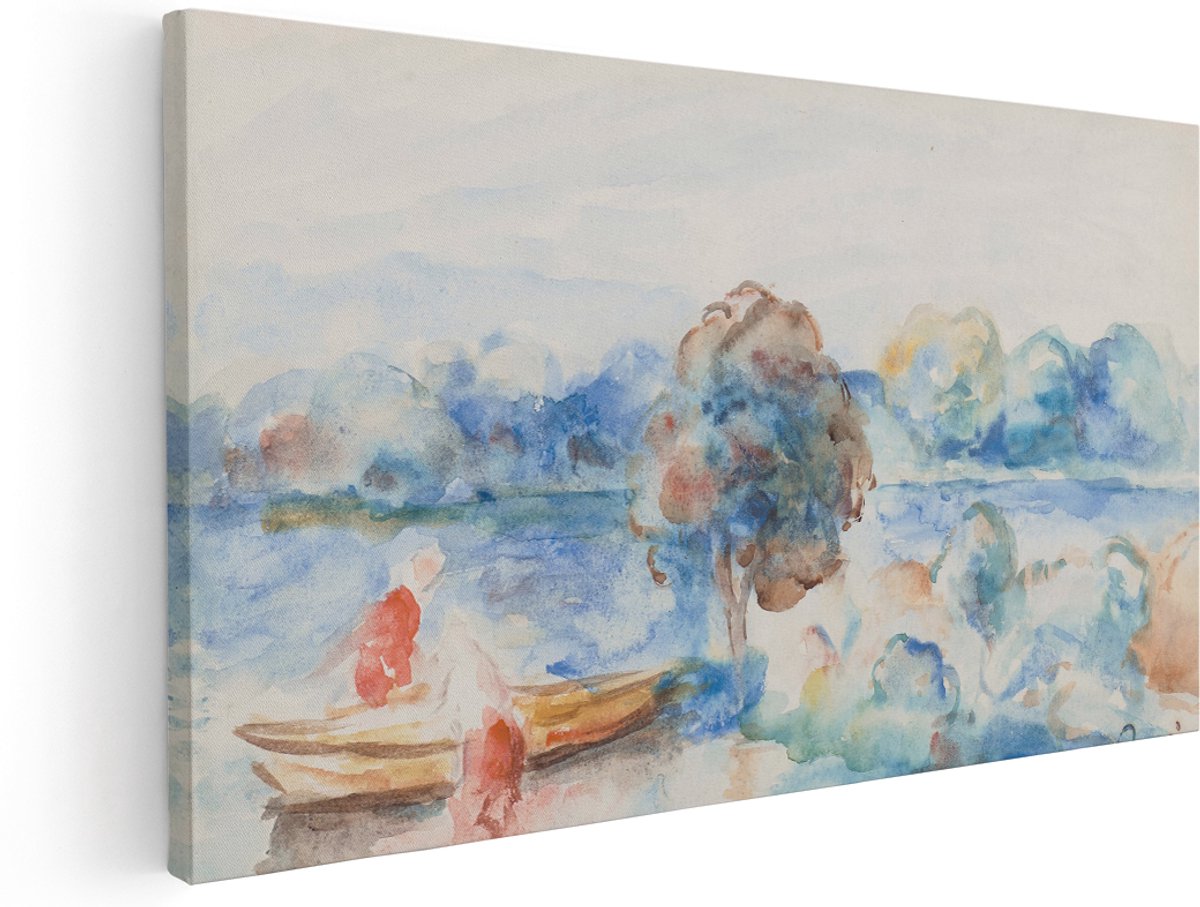 Artaza Canvas Schilderij Boot - 180x90 cm - Groot - Wanddecoratie Waterverf Meer - Muurdecoratie Landschap - Decoratie Natuur - Impressionisme