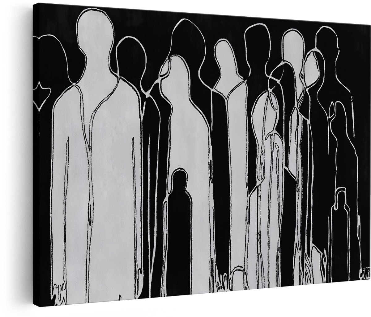 Artaza Canvas Schilderij Abstract - 180x120 cm - Groot - Wanddecoratie Zwart Wit - Muurdecoratie Line Art - Schilderijen Op Canvas Silhouet Mensen