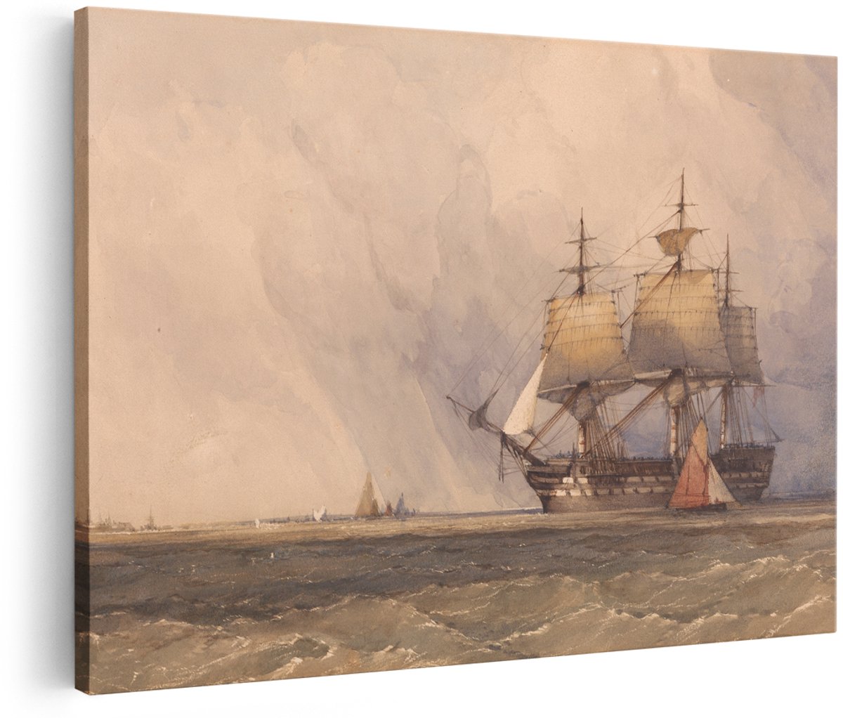 Artaza Canvas Schilderij Zeilschip - 180x120 cm - Groot - Wanddecoratie Zee - Muurdecoratie Vintage Maritiem - Decoratie Boot - Schilderijen Op Canvas