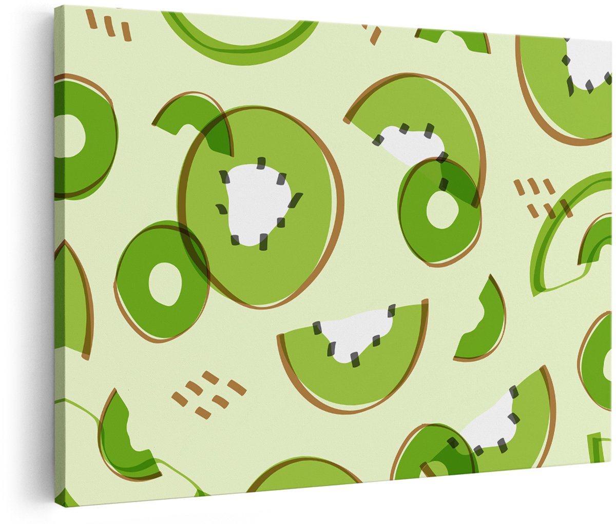 Artaza Canvas Schilderij Kiwi - 180x120 cm - Groot - Wanddecoratie Fruit - Muurdecoratie Groen - Decoratie Patroon Keuken - Kamer Accessoires