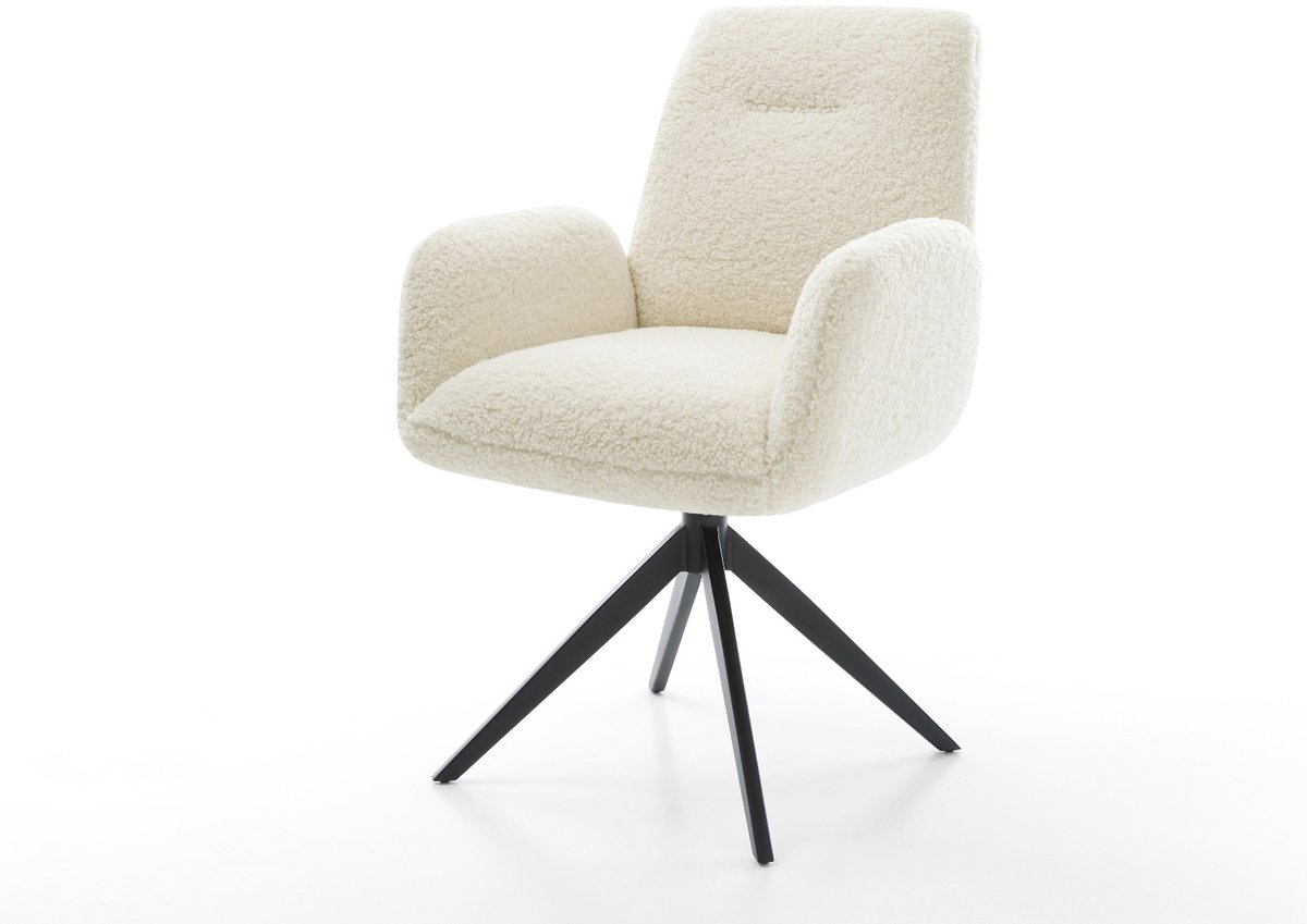 Eetkamerstoel Zoa-Flex kruisframe breed zwart teddy beige 360° draaibaar rocker-functie pocketveer kern