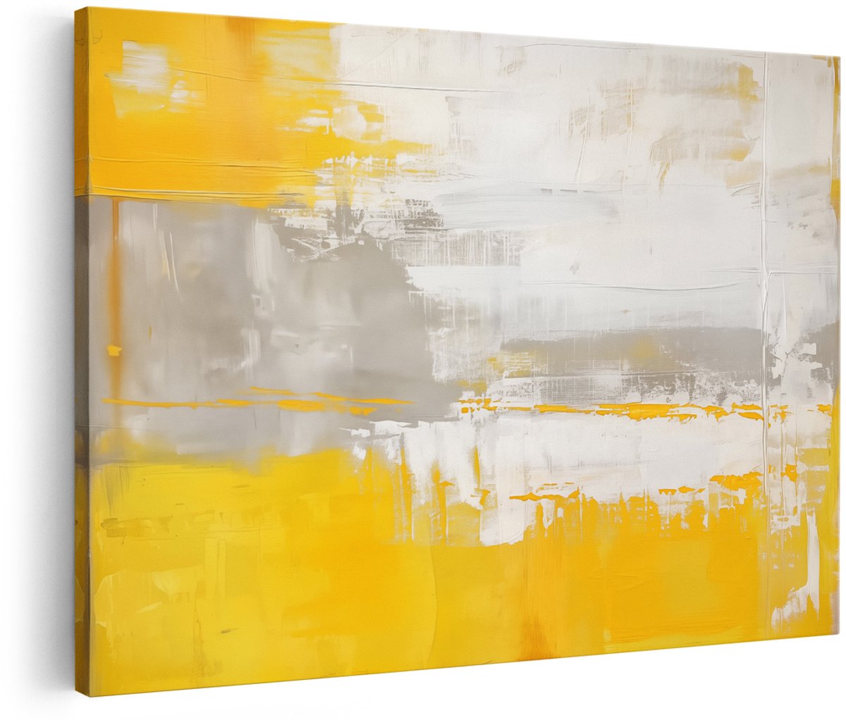 Artaza Canvas Schilderij Abstract Kunstwerk in Geel en Grijs - 180x120 cm - Groot - Wanddecoratie Woonkamer - Schilderijen - Muurdecoratie