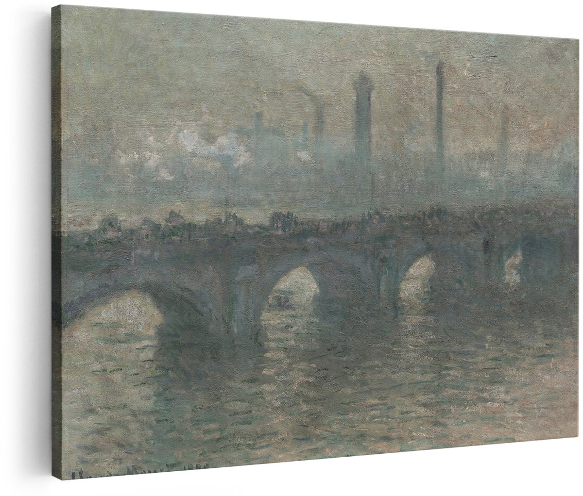 Artaza Canvas Schilderij Monet Waterloo Bridge - 180x120 cm - Groot - Wanddecoratie Londen - Muurdecoratie Impressionisme - Schilderijen Op Canvas