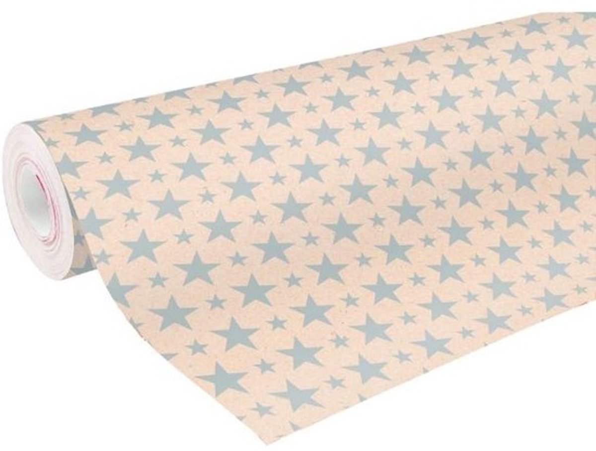 Grote Rol Kerst Cadeaupapier Gerecycled Kraft 70x50cm Zilveren Motief Geschenkverpakking