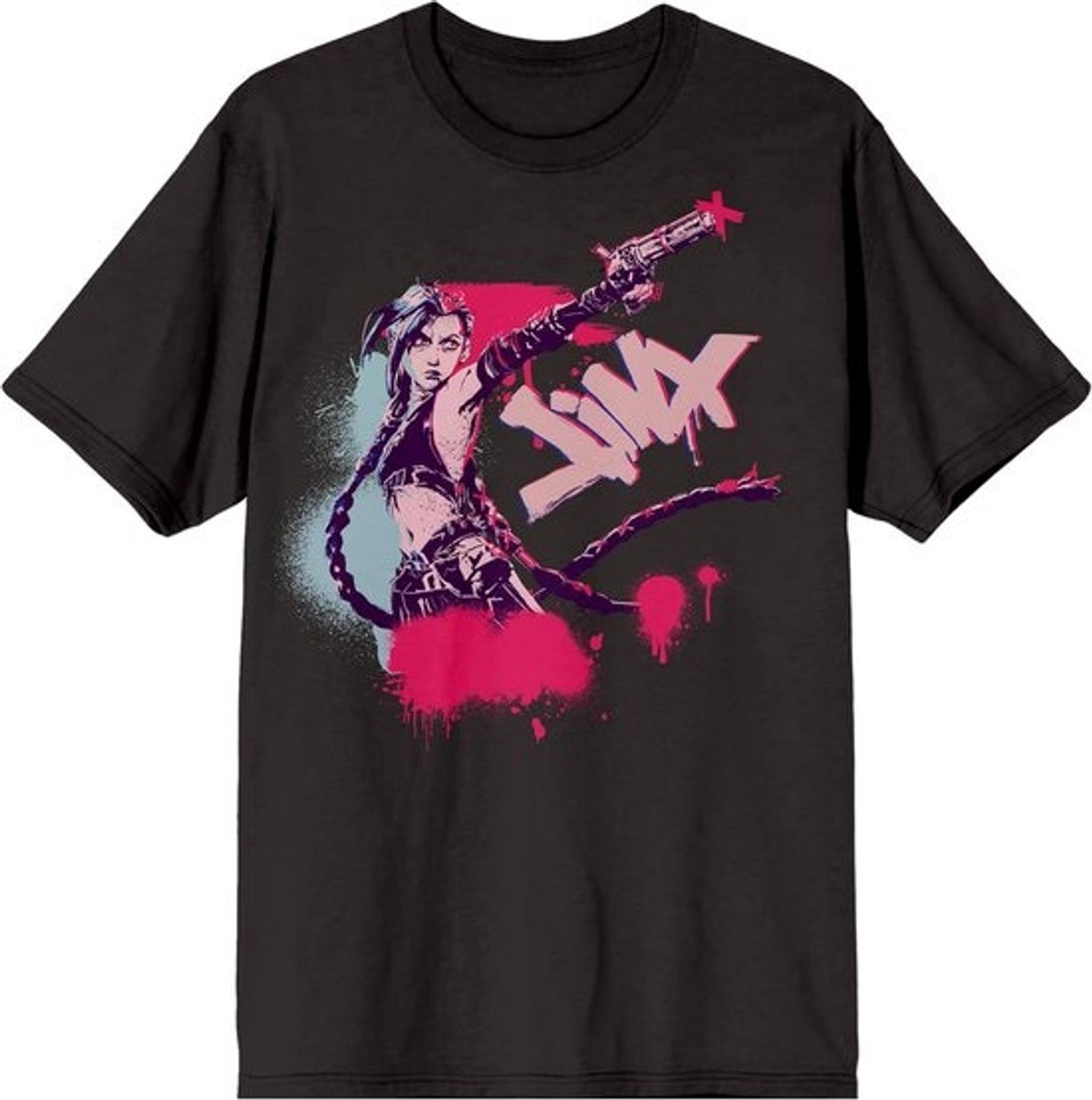 Zwart T-Shirt met Grote Jinx Art Print - League of Legends & Arcane Fans