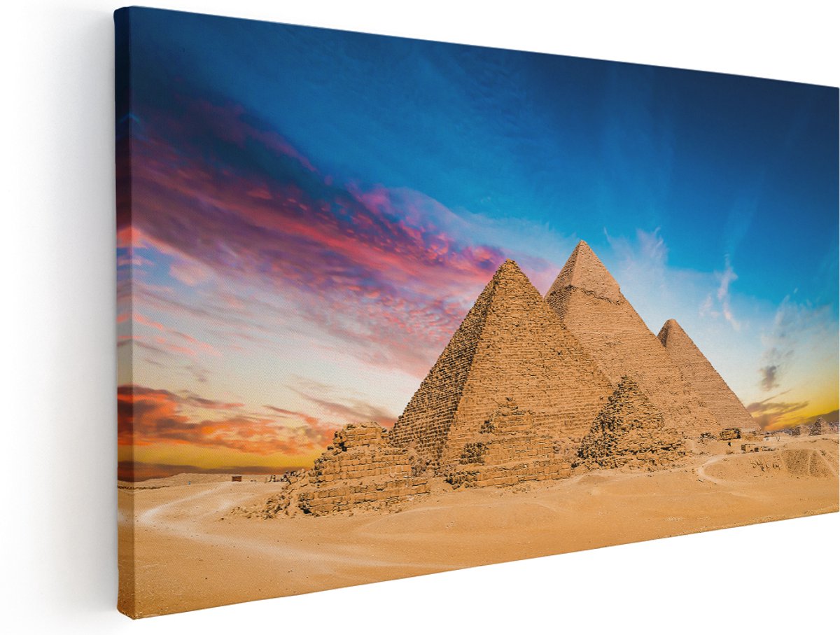 Artaza Canvas Schilderij Egyptische Piramides bij Zonsondergang - 180x90 cm - Groot - Wanddecoratie Woonkamer - Schilderijen - Muurdecoratie