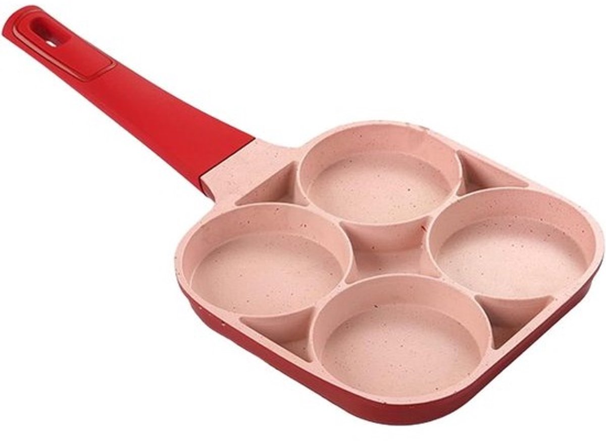 Omelet Pan - Ei Koekenpan - Ontbijt Maken - 4 Gaten Ontwerp - 18.5 cm - Rood