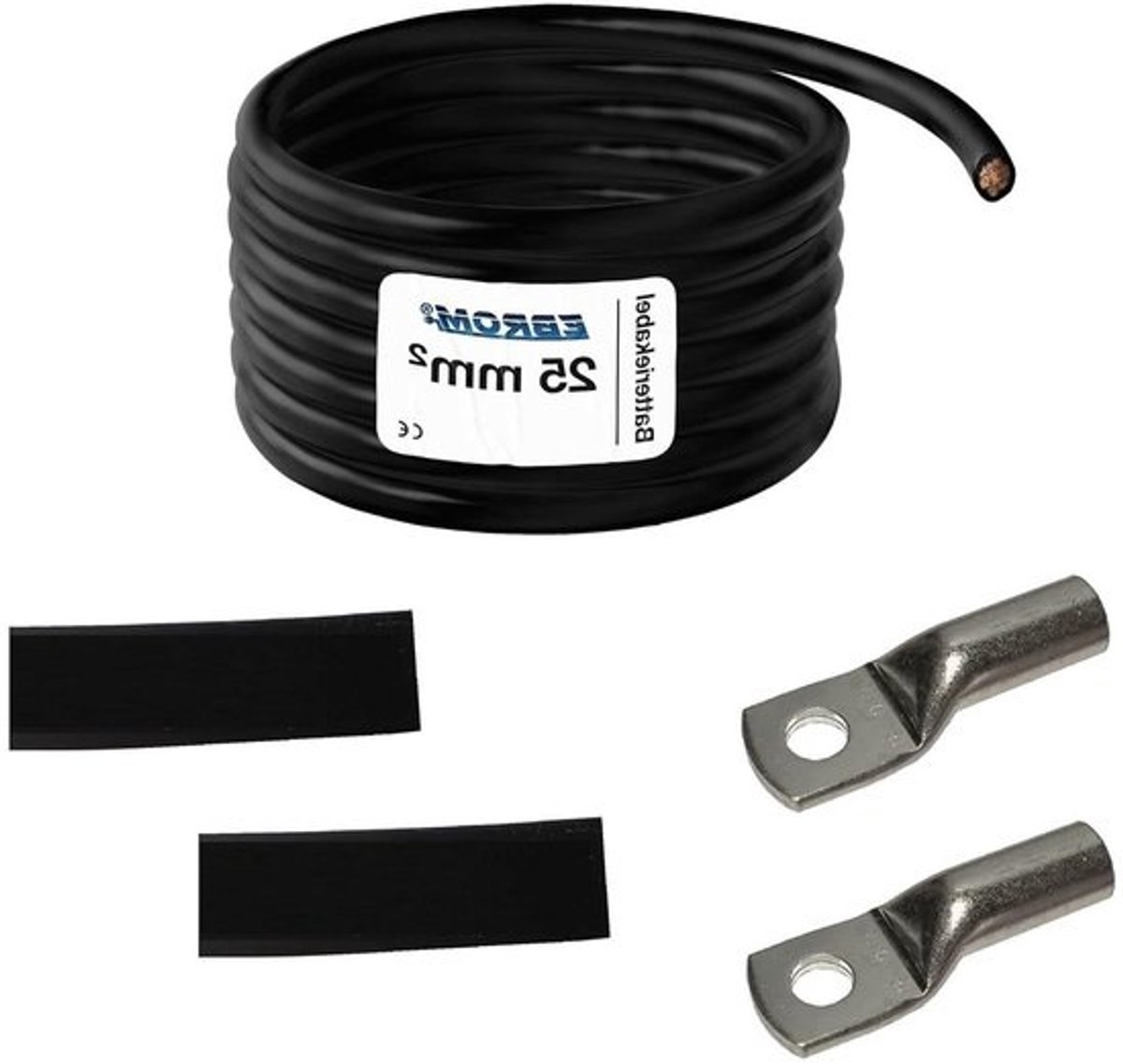 Batterijkabel Set - Accukabel Stroomkabel - Elektrische Installatie - Volledig Koper 25 mm² - Keuze Lengte M8 M10 - Zwart
