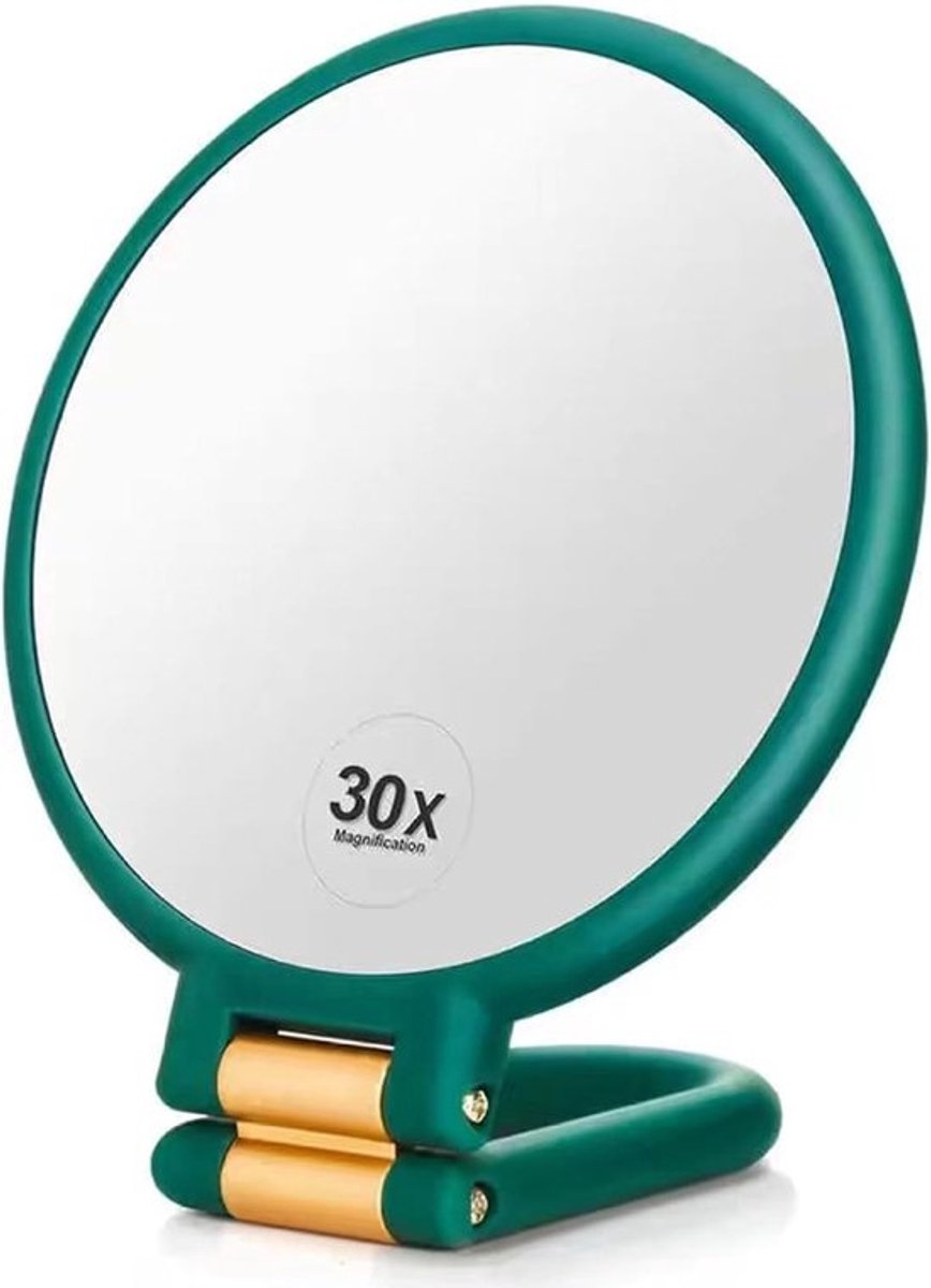 Vergrotende Handspiegel - Dubbelzijdig Make-up - Gedetailleerde Verzorging - 360° Draaibare Handgreep - 17x17x4 cm - Groen