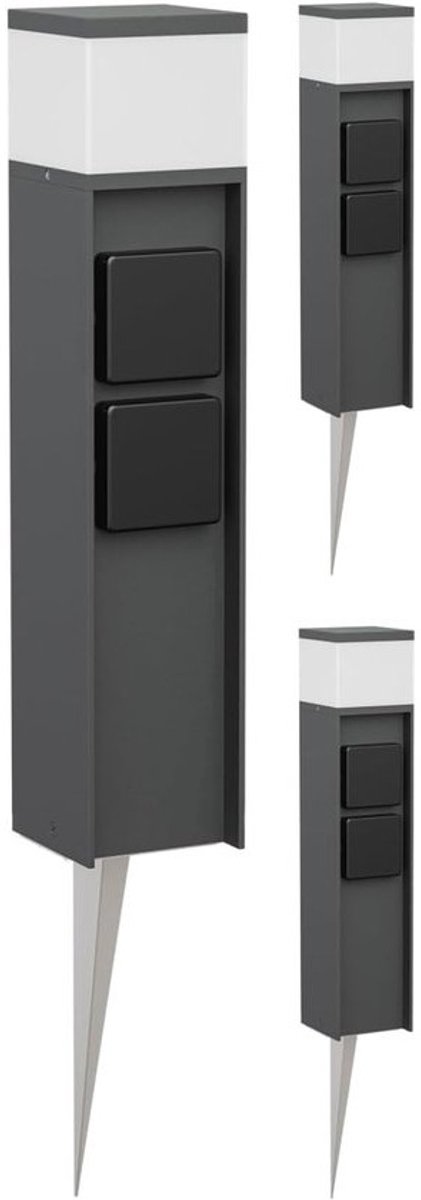 Paalverlichting Set - Buitenlampen Grond - Tuinpad Verlichten - Met 2 Stopcontacten - 39cm Hoog - Antraciet