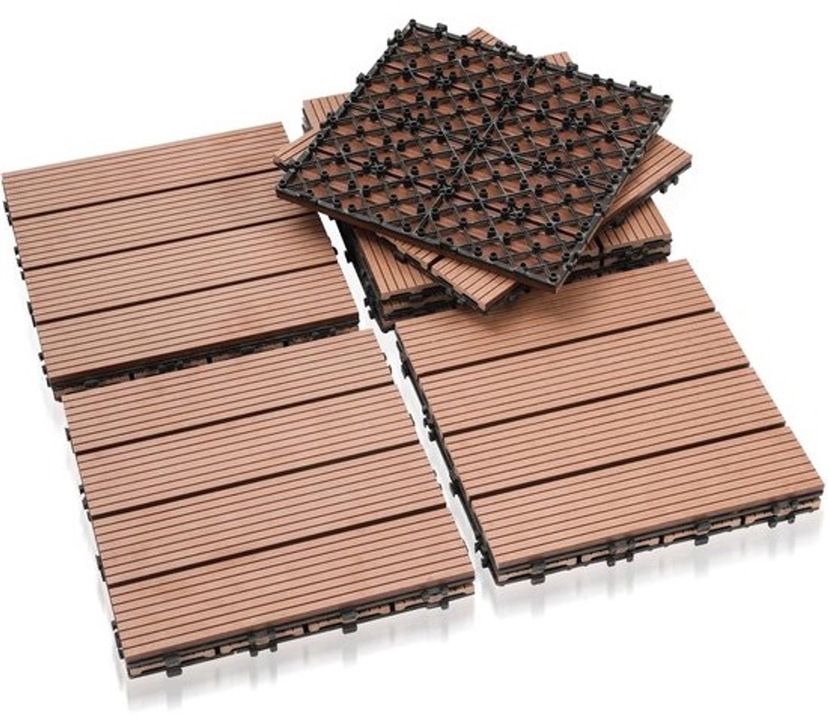 WPC Terrastegels - Balkonvloer Planken - Buitenruimte Vernieuwen - Kliksysteem Eenvoudig - 30x30cm 11 Stuks - Bruinrood