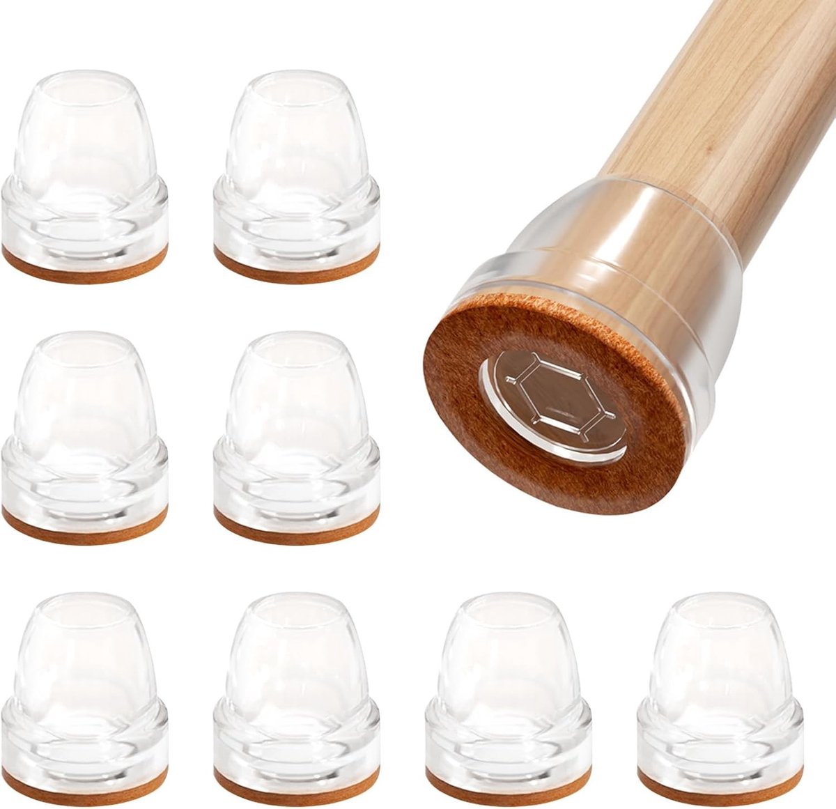Ronde silicone stoelbeenbeschermers, set van 8, voor buitenstoelen, viltbescherming, 2-in-1 ontwerp voor diverse poten, 26-30 mm