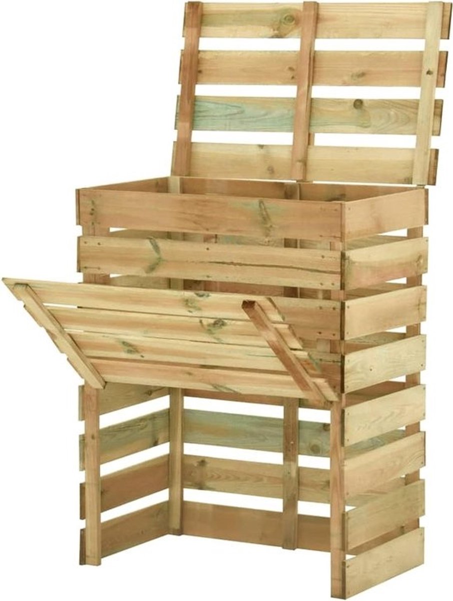 Compostbak Tuin - Composteerbak Hout - Tuinafval Verwerken - Lamellendesign Goede Luchtcirculatie - 80 x 50 x 100 cm - Houtkleur