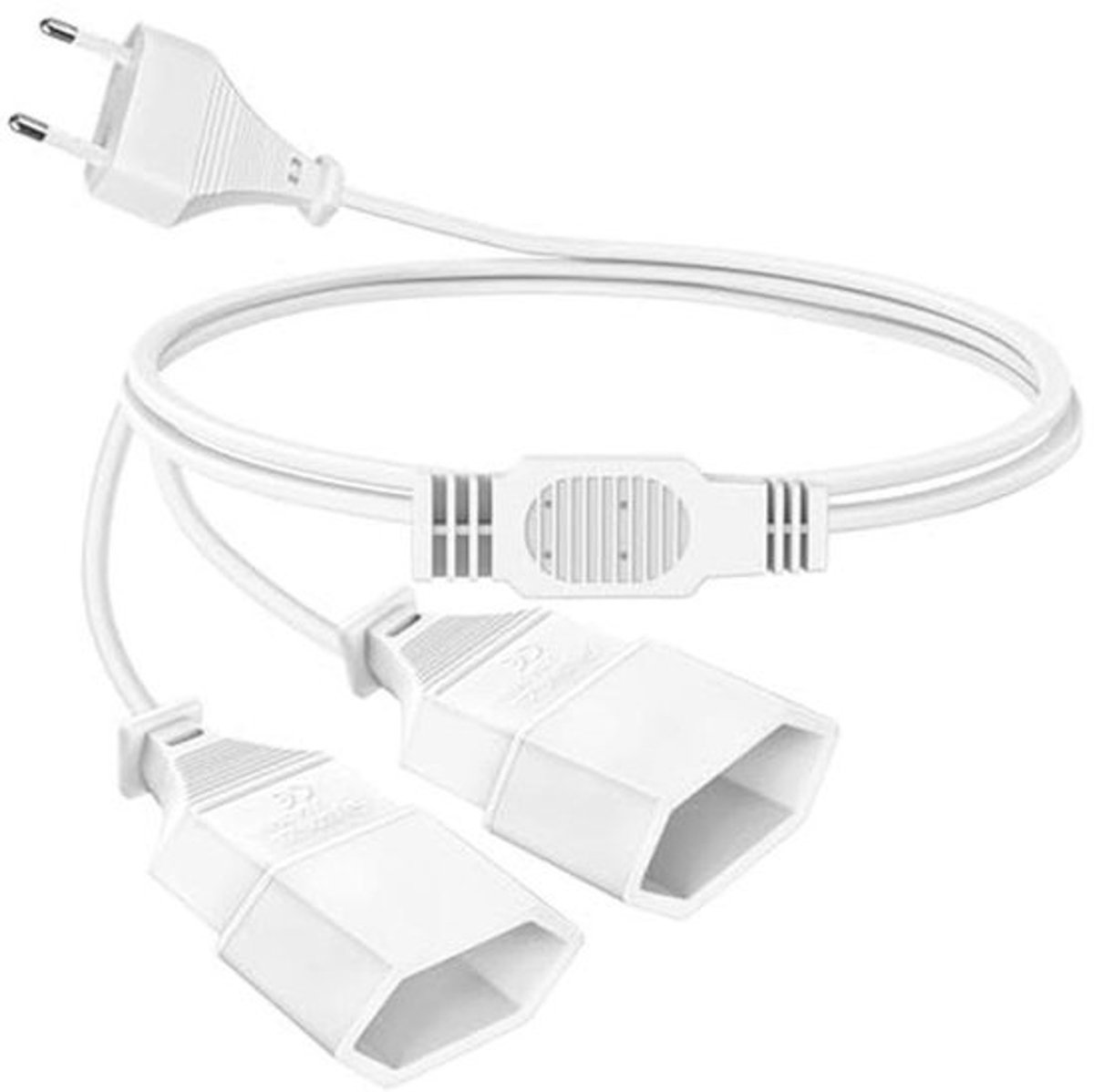 Platte stekker verlengkabel – 2-in-1 eurostekker, 1 m verlenging voor tv, pc en monitor