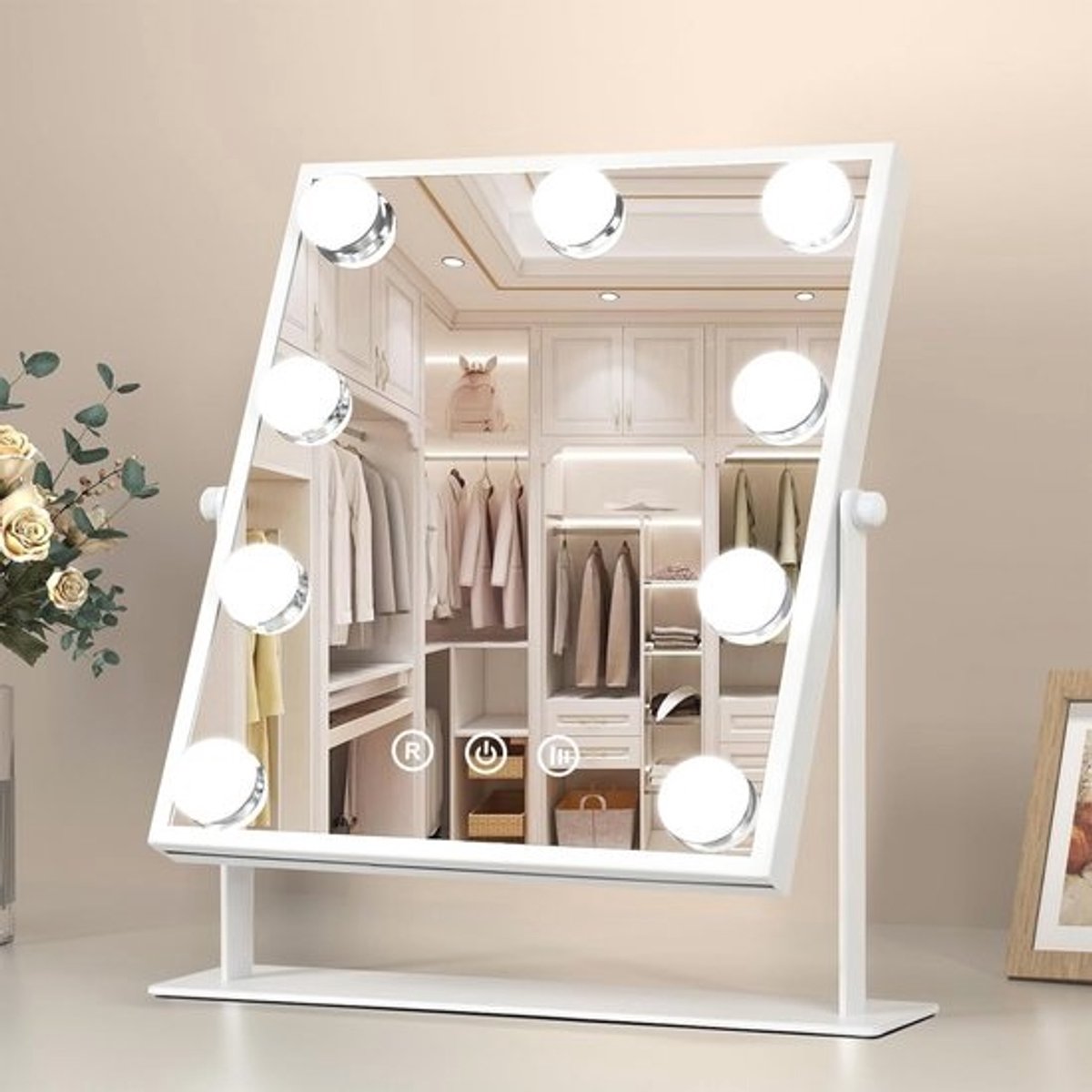 Hollywood Make-upspiegel met Verlichting - Dimbare LED Lampen, 3 Kleuren en 360° Rotatie