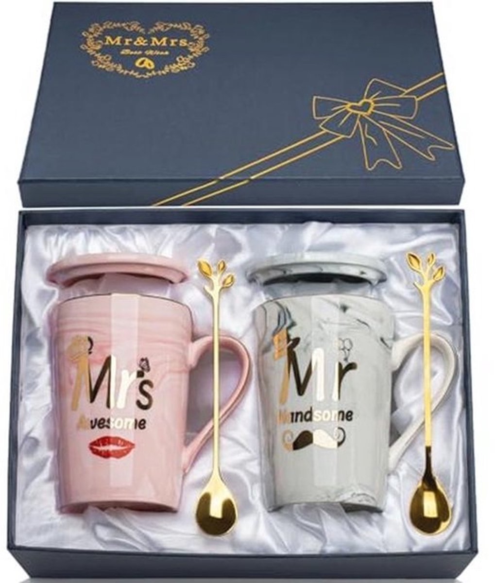 Romantisch Huwelijkscadeau voor Koppels - 2 Stuks Keramische Geschenkmokken 400ml
