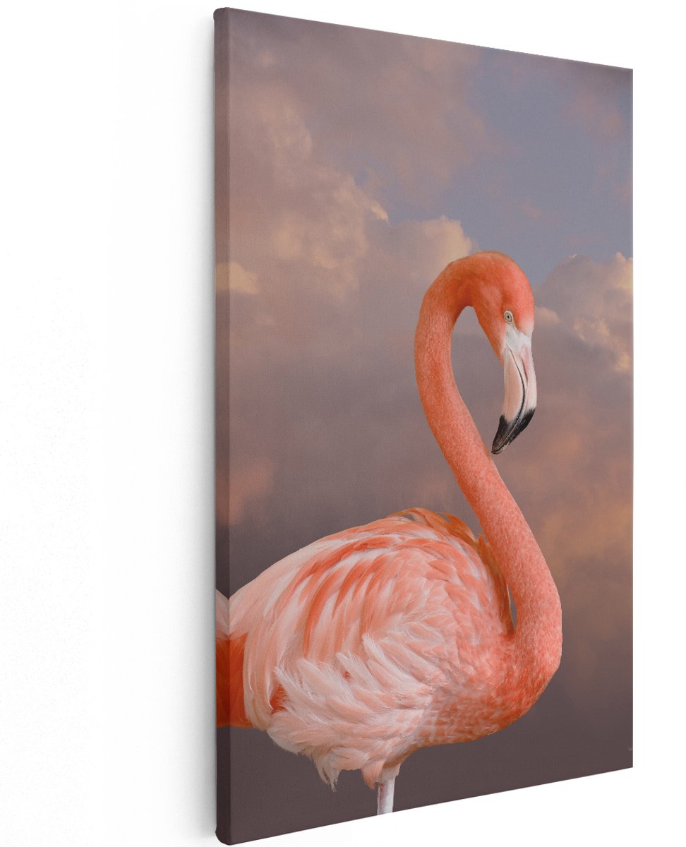 Artaza Canvas Schilderij Roze Flamingo in de Wolken - 120x180 cm - Groot - Wanddecoratie Woonkamer - Schilderijen - Muurdecoratie