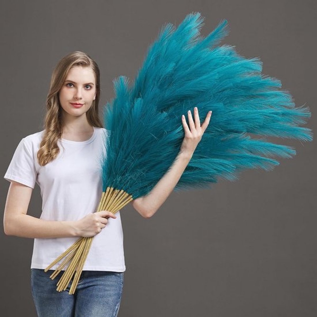 45 inch faux pampasgras decor - 7 stuks met donzige pluimen voor woonkamer en kantoor
