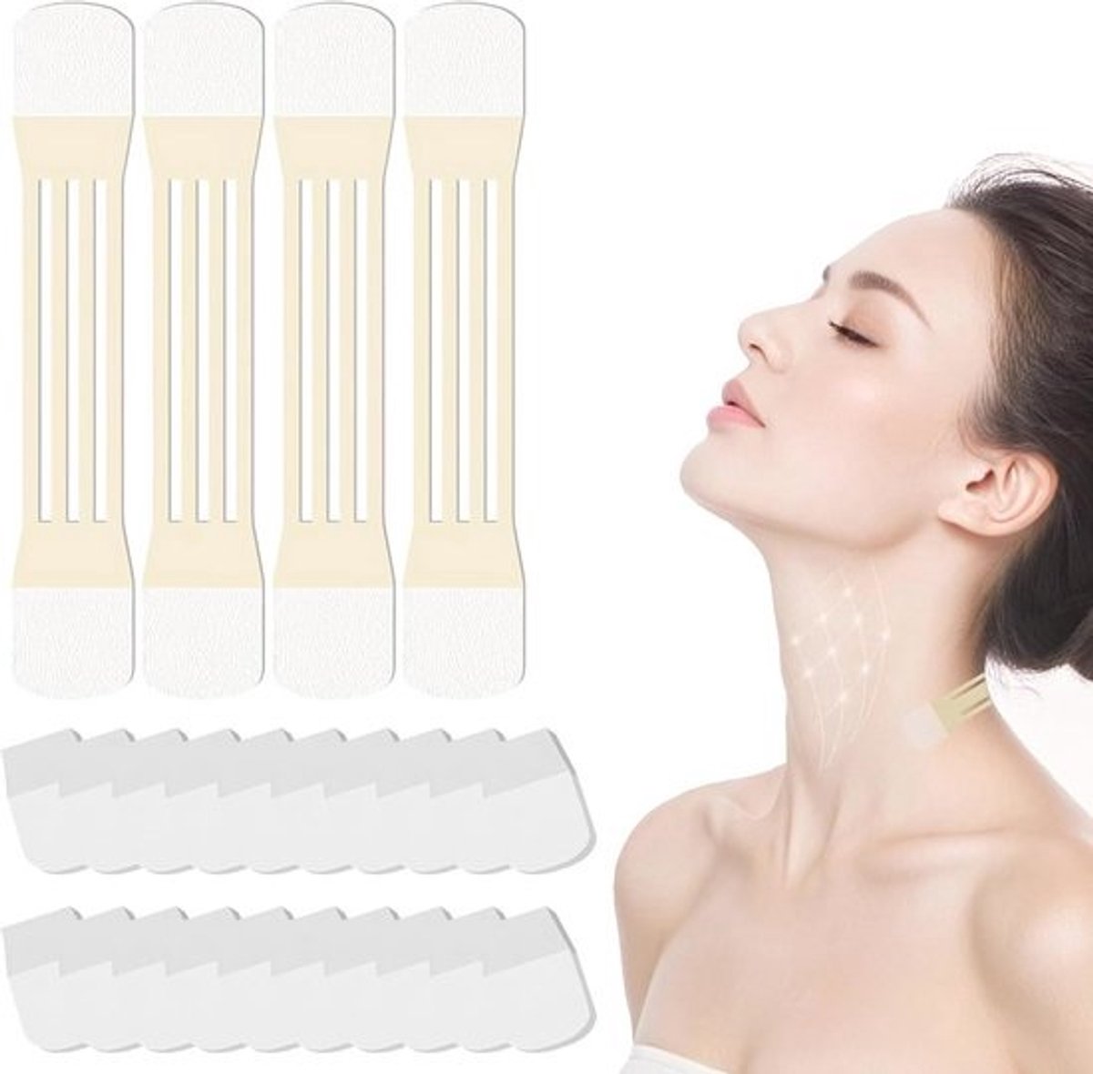 Gezicht en hals hefband - 20 lift-tape patches en 4 heftouwen voor een natuurlijk lifting effect