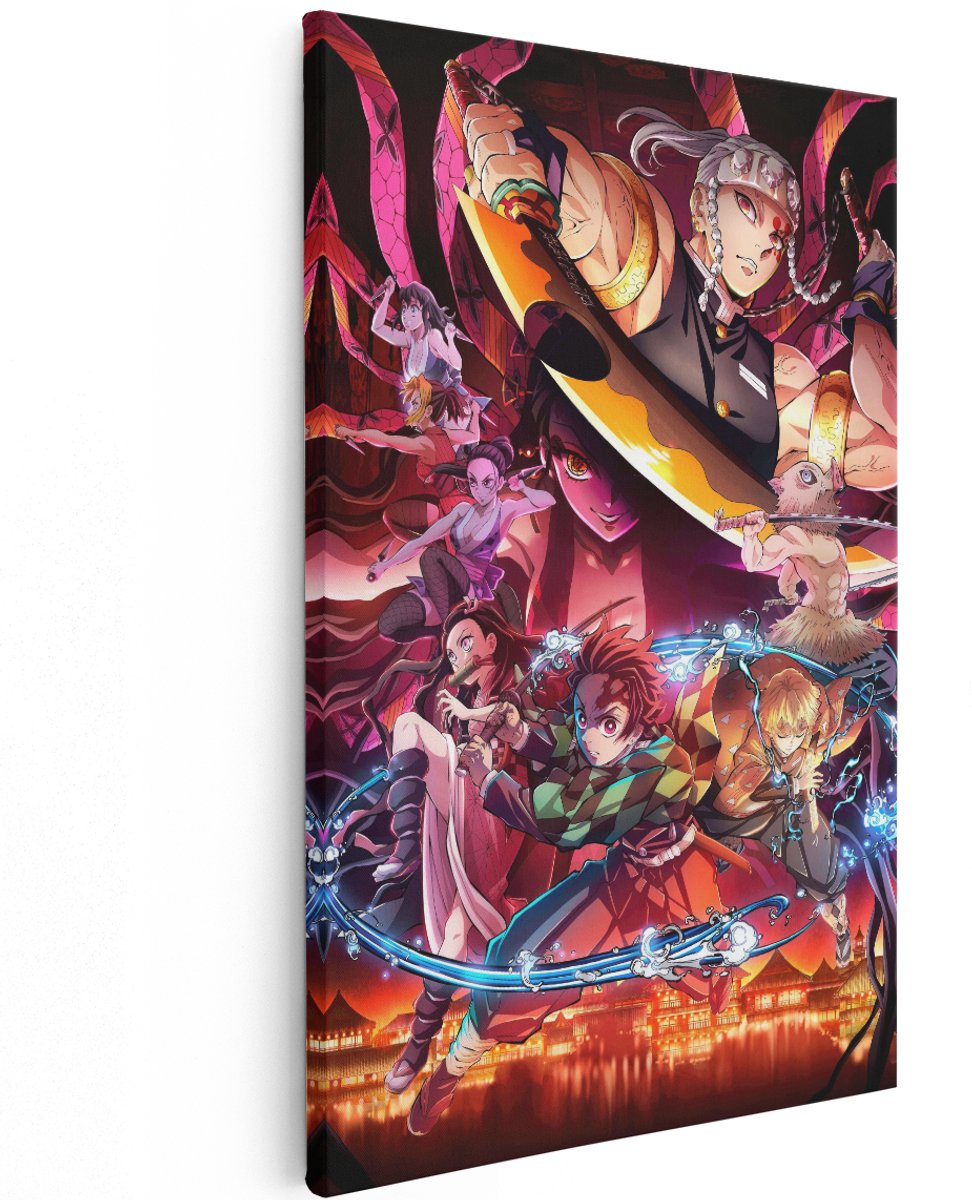 Artaza Canvas Schilderij Anime Demon Slayer - 120x180 cm - Groot - Wanddecoratie Jongenskamer - Muurdecoratie Japan - Decoratie Slaapkamer Jongen