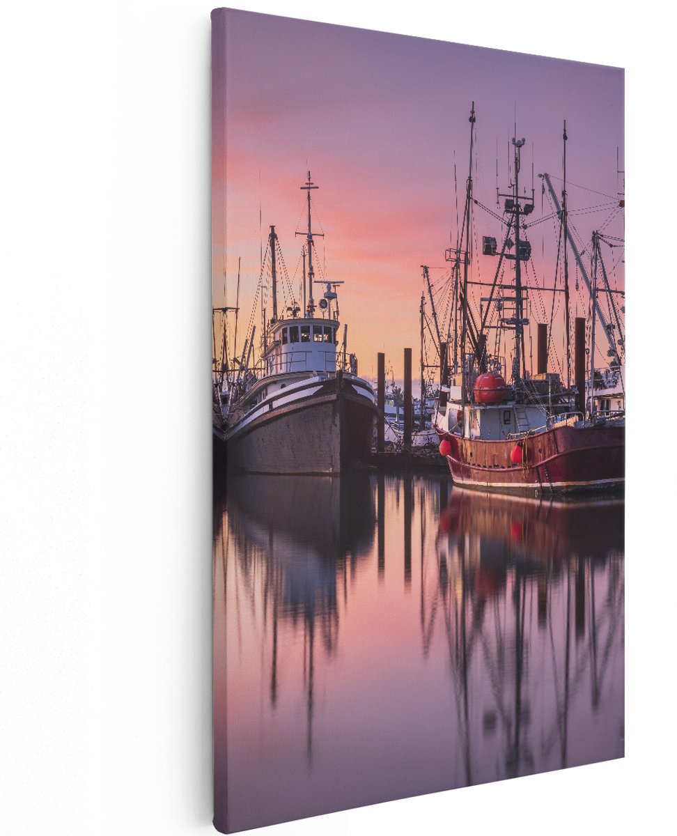 Artaza Canvas Schilderij Schepen in de Haven - Boten - 120x180 cm - Groot - Wanddecoratie Woonkamer - Schilderijen - Muurdecoratie