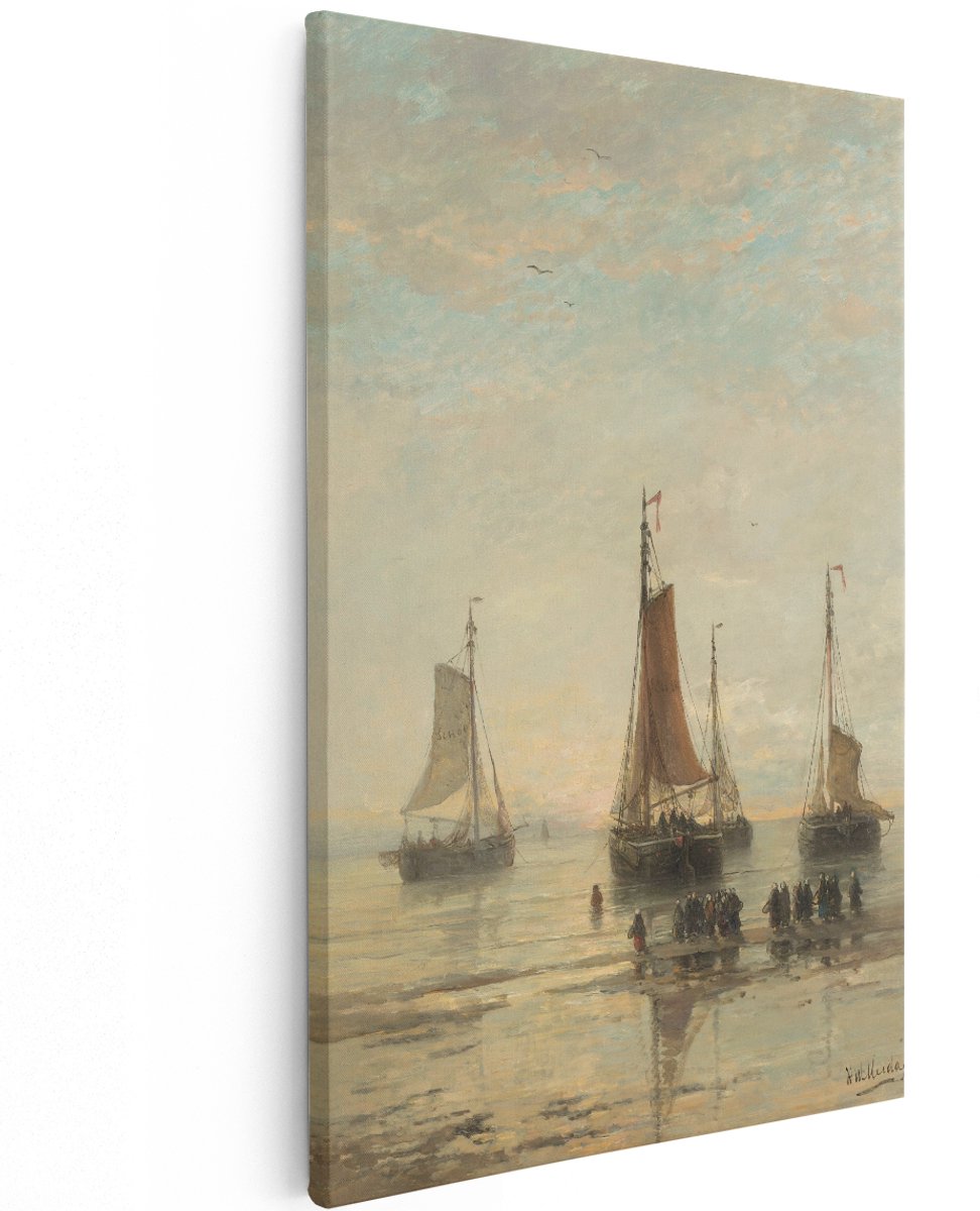 Artaza Canvas Schilderij Scheveningse Bommen voor Anker - Hendrik Willem Mesdag - 120x180 cm - Groot - Kunst - Wanddecoratie Woonkamer