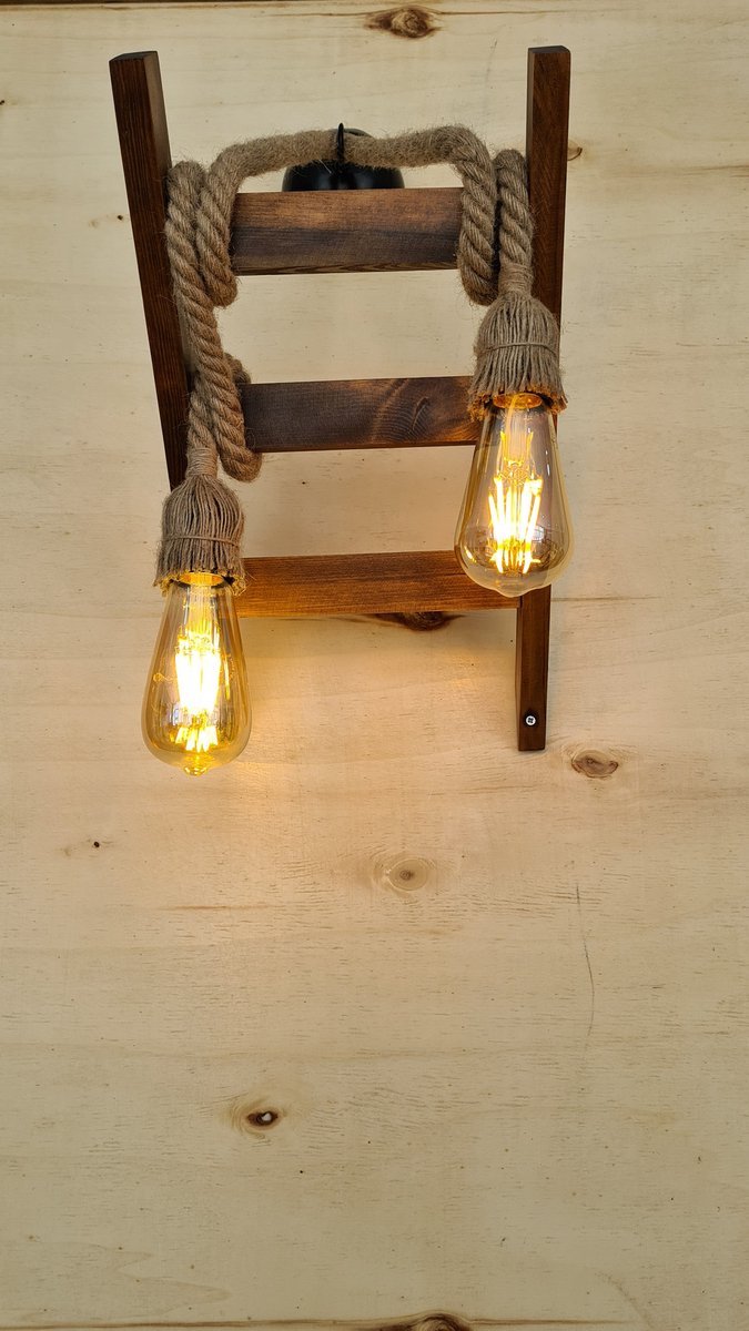 Merdiven Wandlamp | 100% MASSIEF DENNENHOUT | Walnoot - Asir Group - Wandlampen - Bruin - Hout; Touw - Wandlampen -