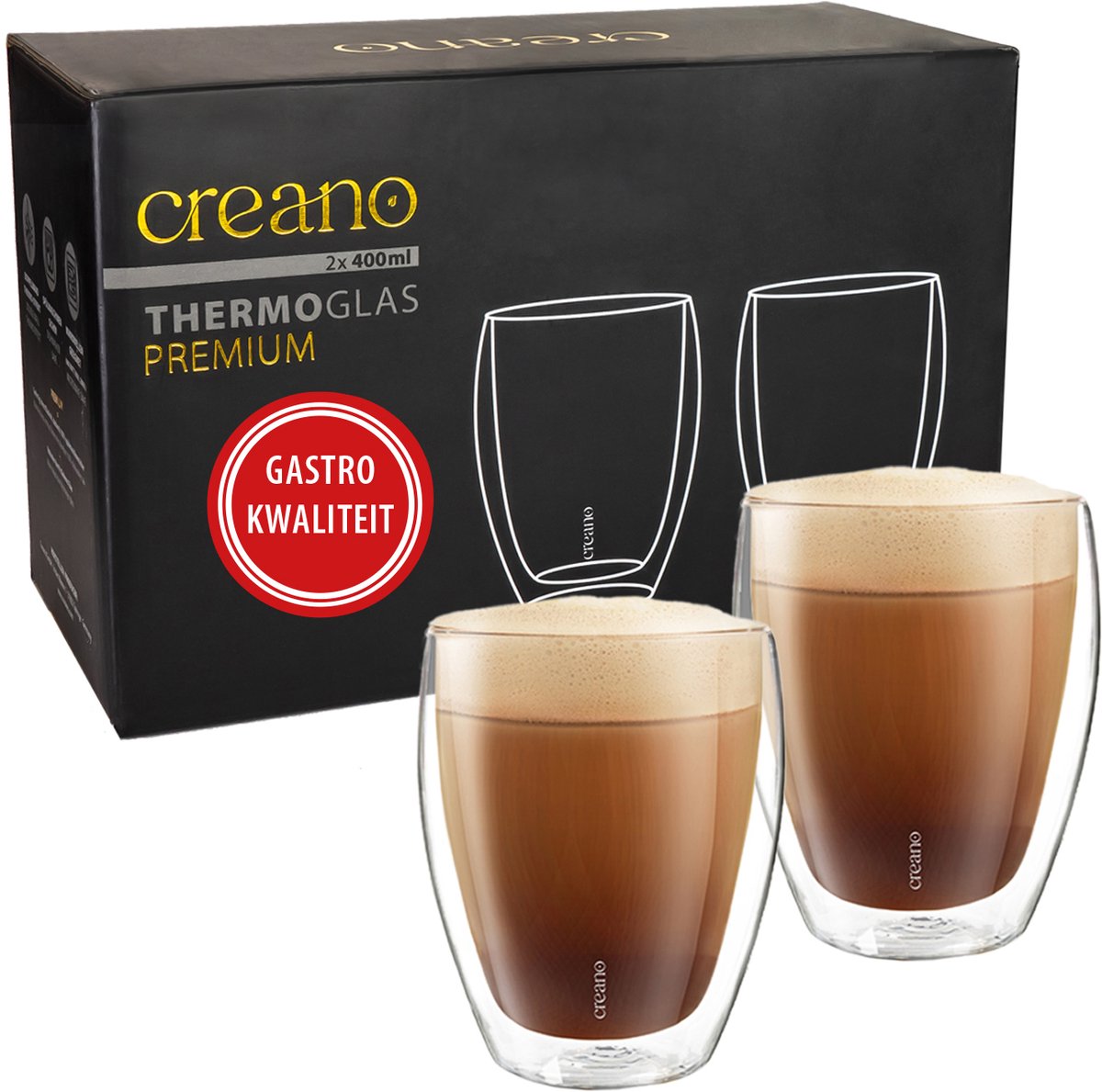 Creano dubbelwandige premium glazen in horecakwaliteit, set van 2, 400ml