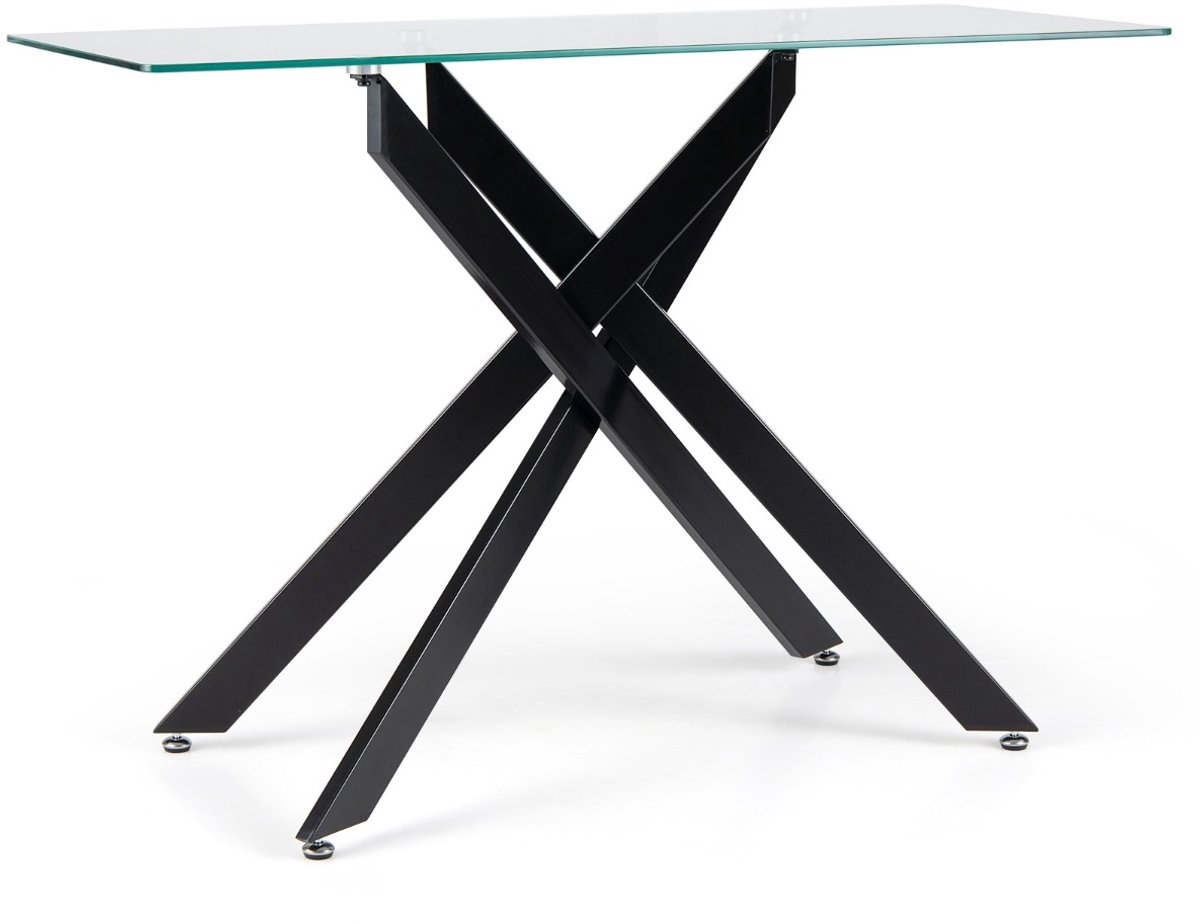 SureDeal® - Consoletafel - Glazen Moderne Haltafel - Transparant Blad Gehard - Stevige Metalen Buispoten - 115x45x78 cm - Zwart