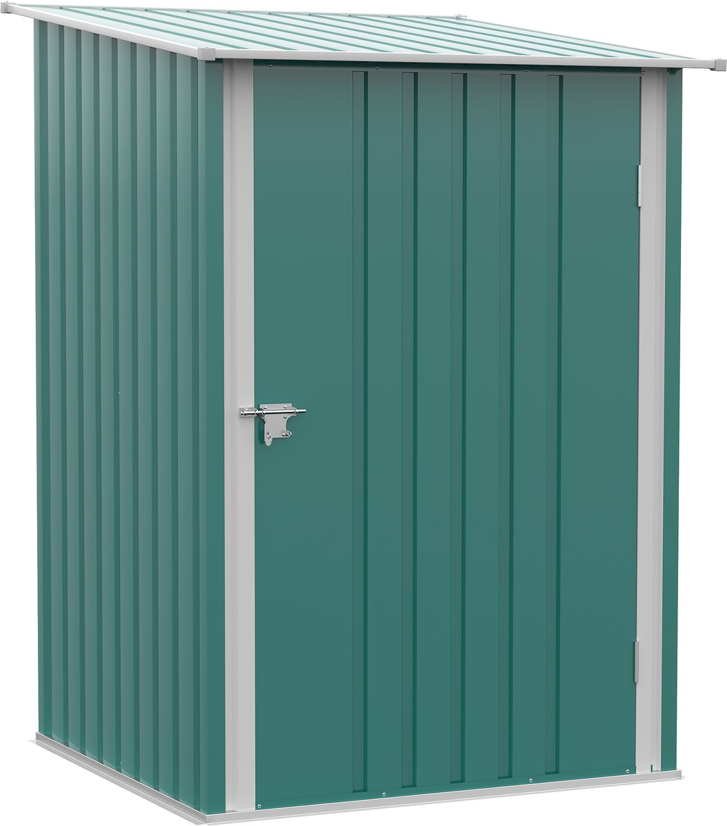 Metalen Gereedschapshuis, Tuinschuur met Lessenaarsdak, Afsluitbare Deur, 100 x 103 x 160 cm, Groen