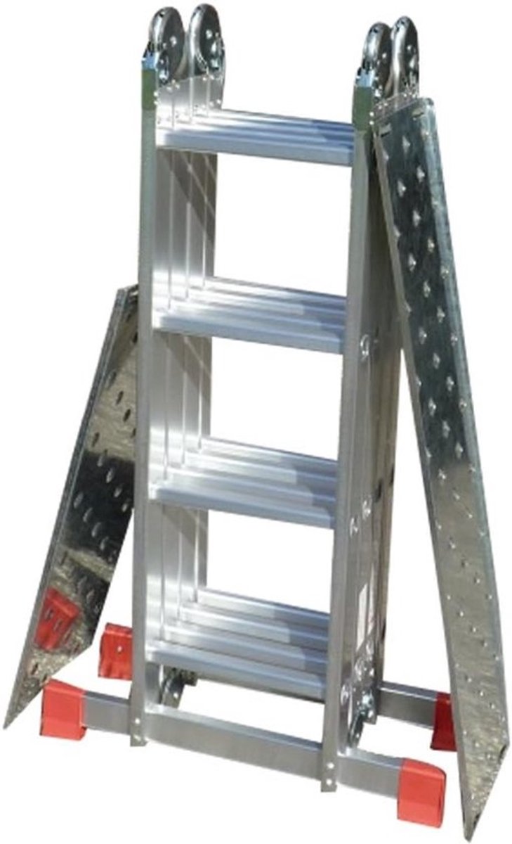 Multifunctionele Ladder - Steigerladder Vlak - Veilig Klussen - Extra Stabiel Platform - 4x4 + Extra Treden - Zilver