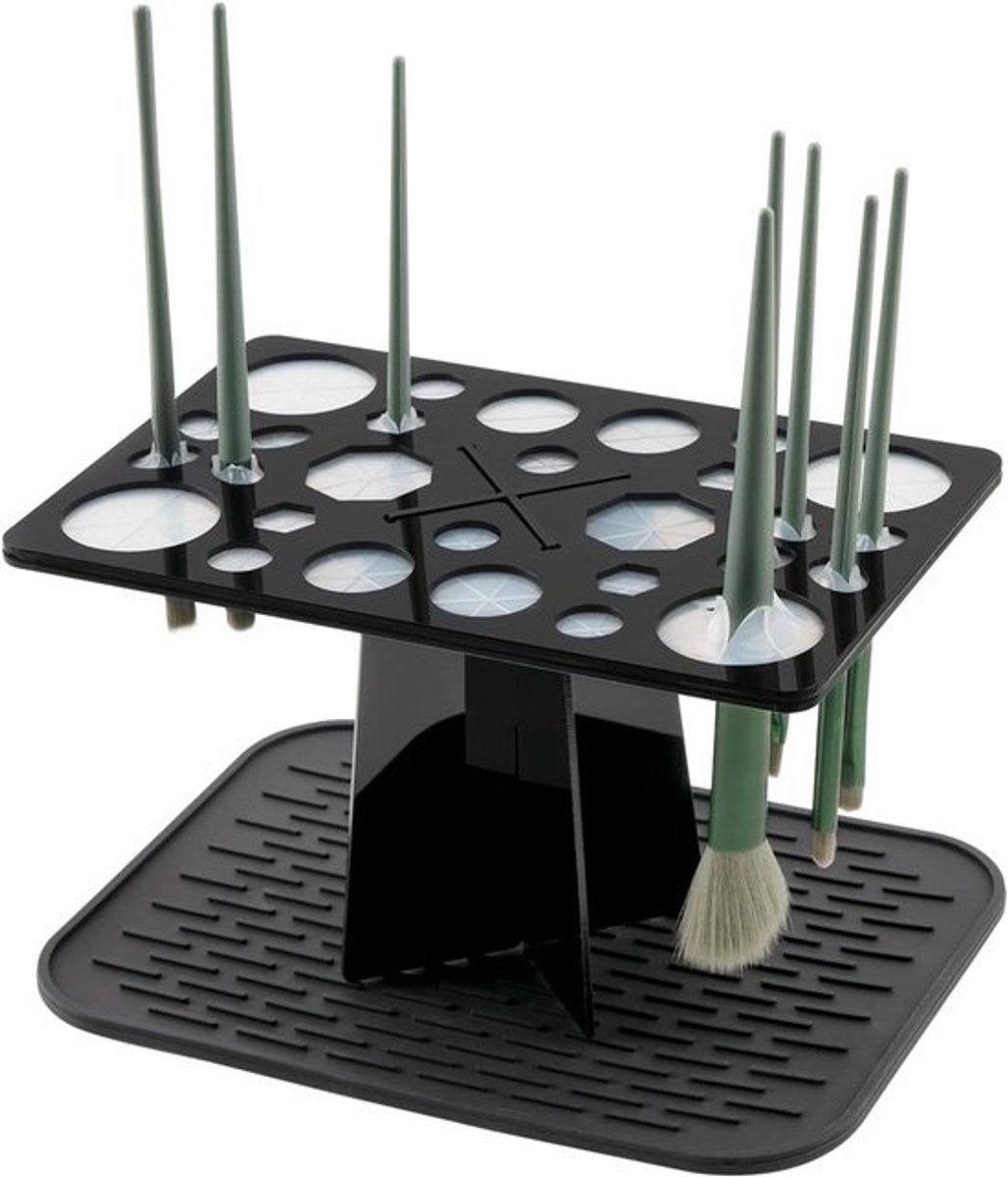 Make-upborstels Droogrek - Borstelhouder Standaard - Make-up Hygiëne - 28 Gaten Acryl - 20x13x12.7 cm - Zwart