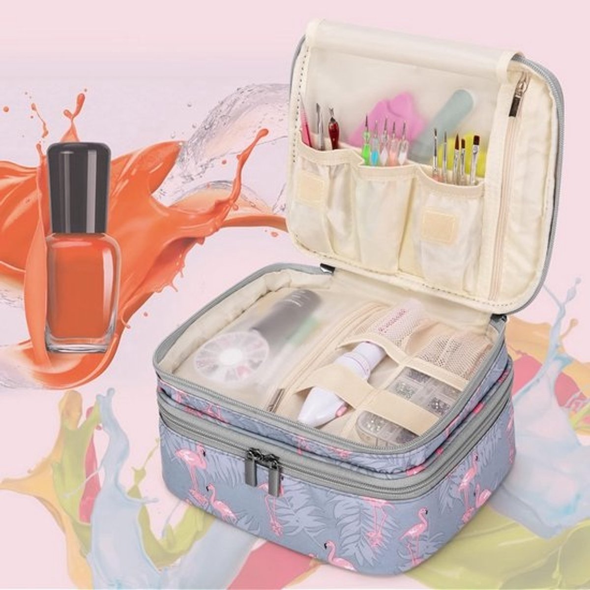 Dubbellaagse Nagellak Opbergkoffer voor 30 Flessen - Ideaal voor Manicure Accessoires