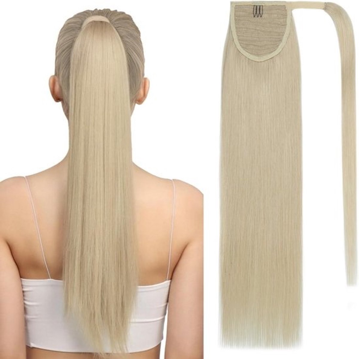 Lang Glad Paardenstaart Haarstuk Extensions 40cm Echthaar Clip-In Vlecht 80g