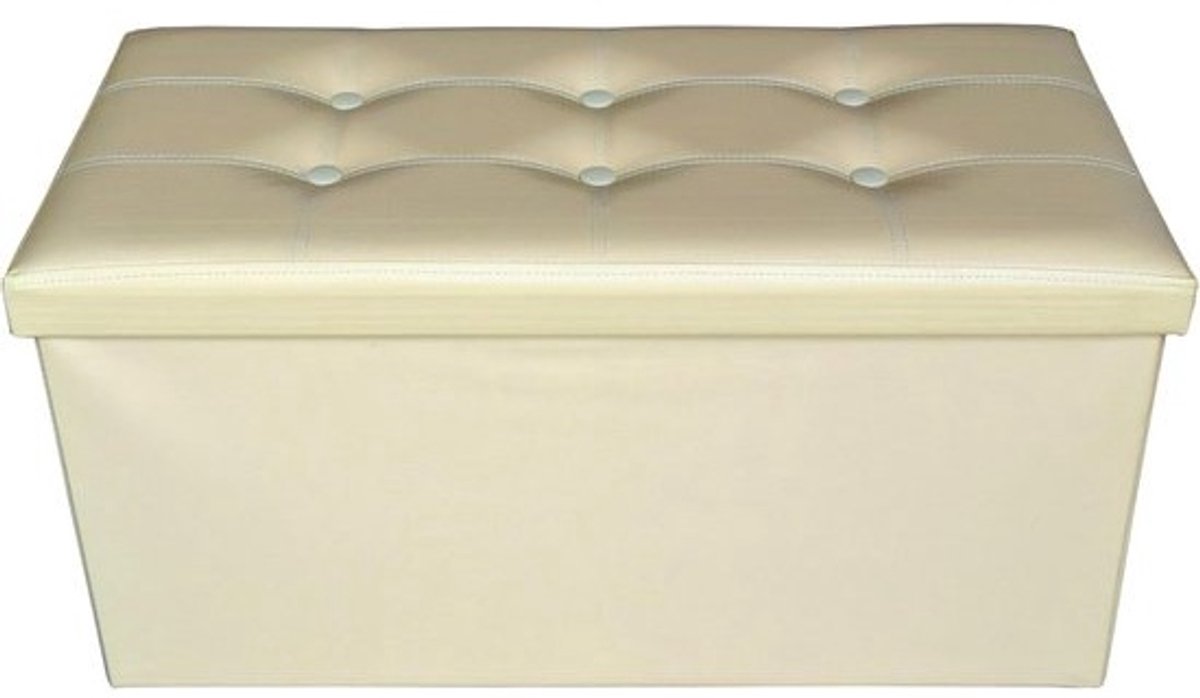 Opbergpoef in beige Eco-leer - Ruimtebesparende Opvouwbare Puff voor geheugen, speelgoed en wasgoed 38 x 76 x 38 cm