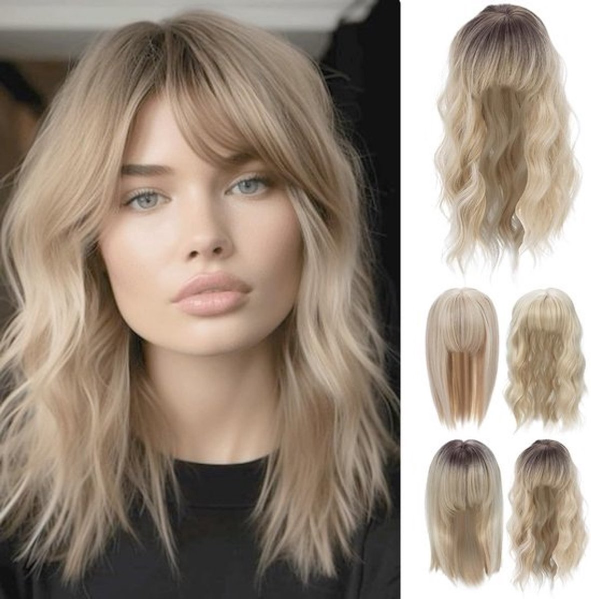 Haartopper Synthetisch 35 cm met Pony Golf Blond Haarstukje voor Dames